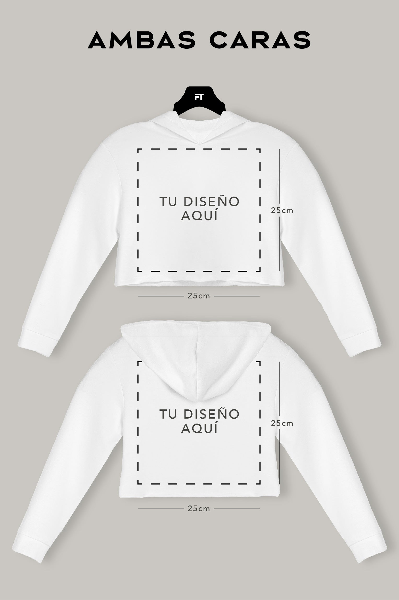 Hoodie Croptop Personalizable (Ambas Caras) Cuadrado-Cuadrado - FashionTex