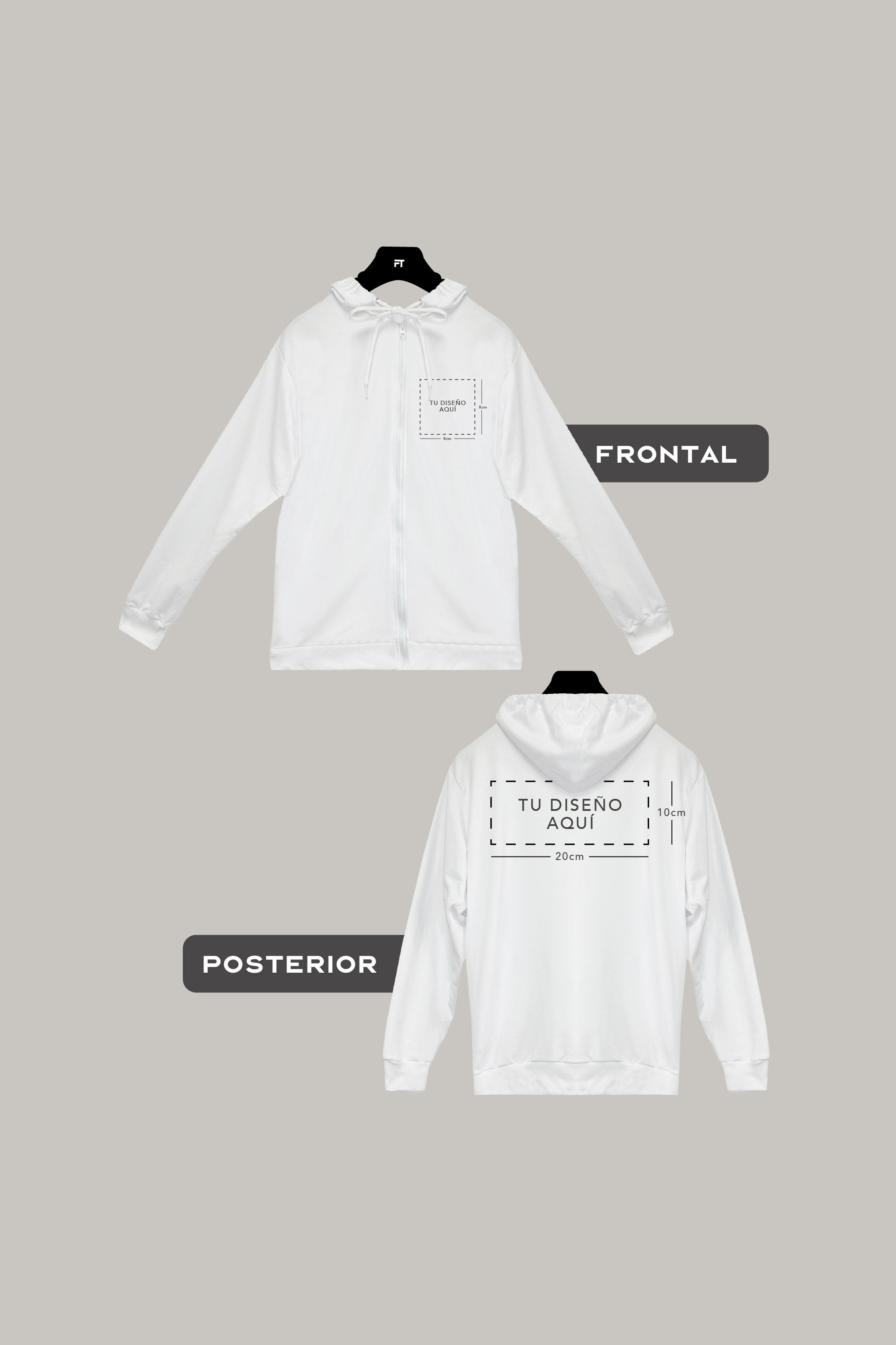 Hoodie Regular con Cierre Personalizable (8cm x 8cm) + Posterior Logo - FashionTex